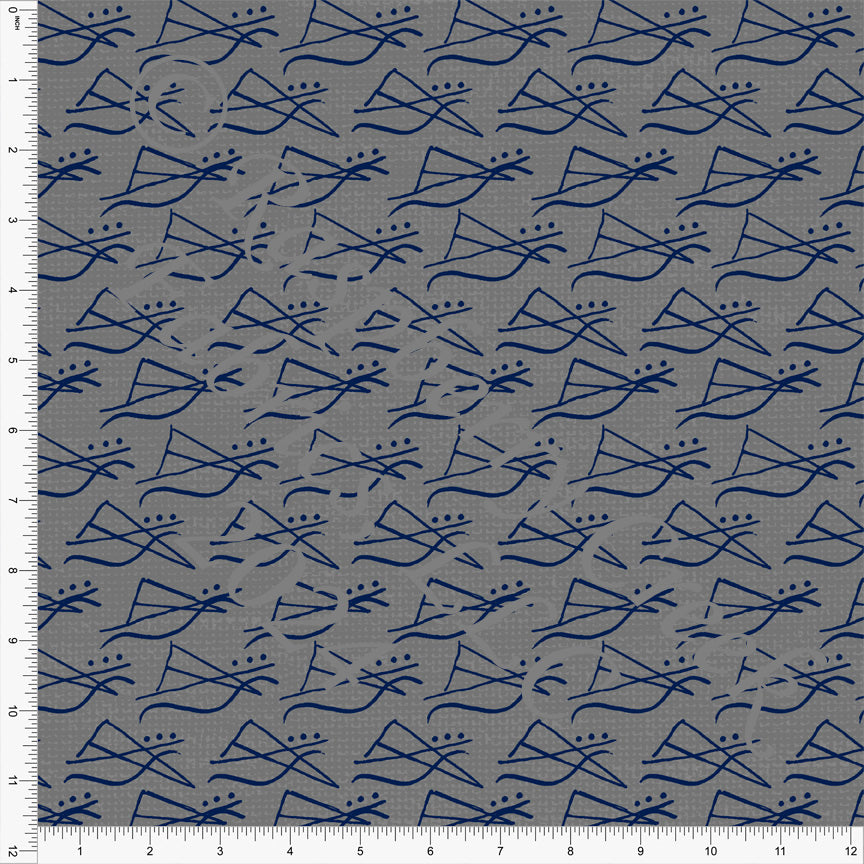 Grey and Navy Blue Abstract Linen Look Print Fabric, Abstract by Elise Peterson for Club Fabrics
