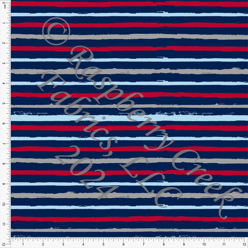 Navy Blue Light Blue Red and Grey Weathered Grunge Stripe Print Fabric, Seaside for CLUB Fabrics