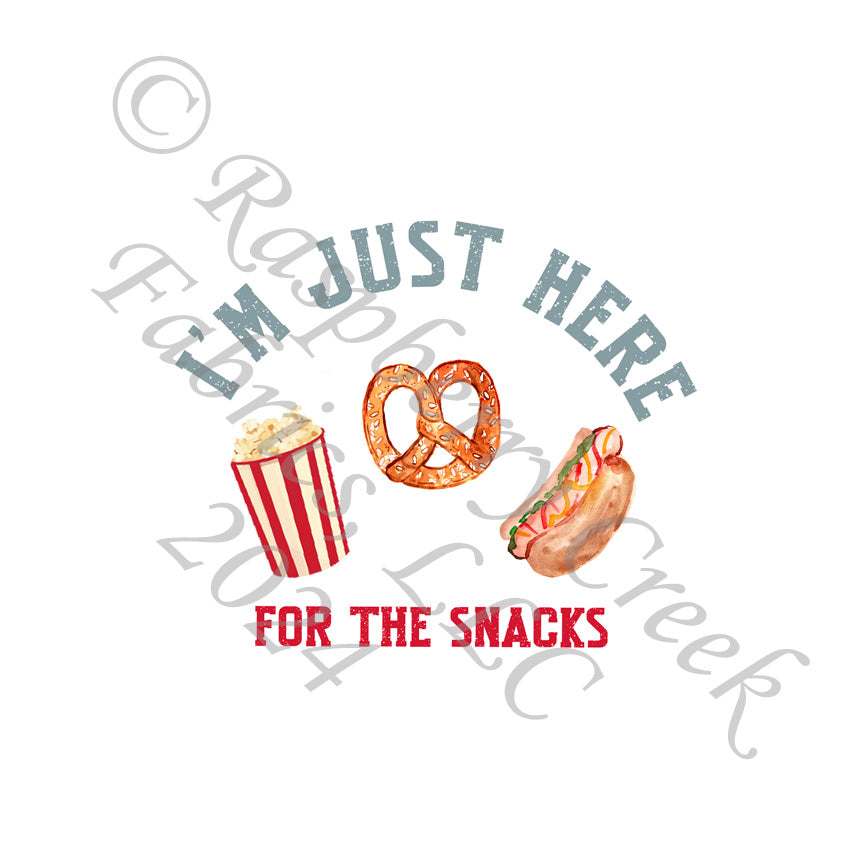 Red Steel Blue Brown and Yellow I'm Just Here For The Snacks Panel, Ball Game by Bri Powell for CLUB Fabrics