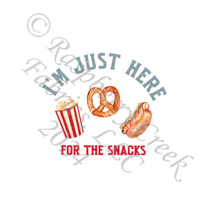 Red Steel Blue Brown and Yellow I'm Just Here For The Snacks Panel, Ball Game by Bri Powell for CLUB Fabrics