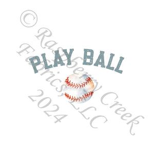 Red Steel Blue and White Play Ball Baseball Panel, Ball Game by Bri Powell for CLUB Fabrics