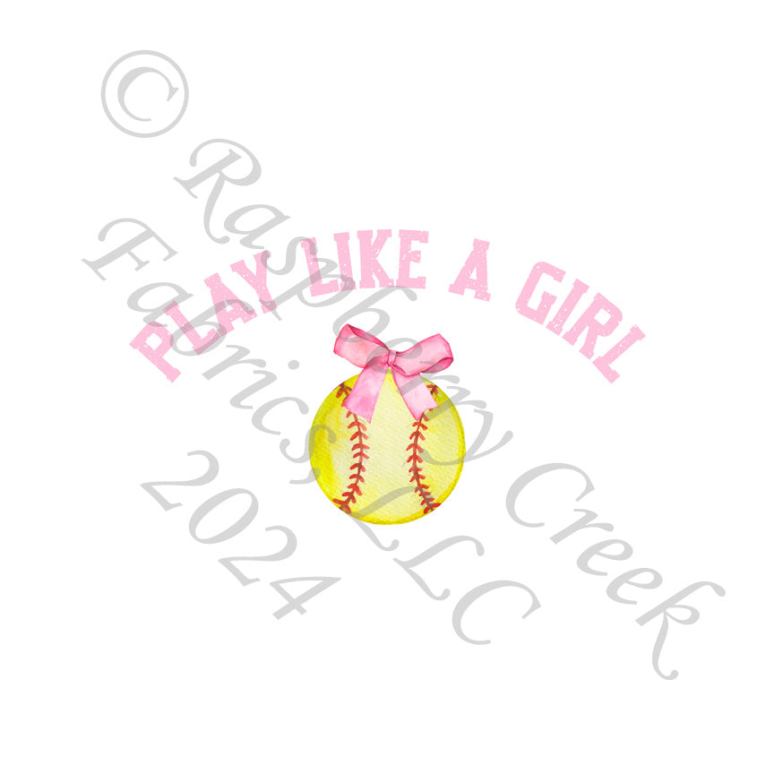 Pink Red and Bright Yellow Play Like a Girl Softball Panel, Ball Game by Bri Powell for CLUB Fabrics