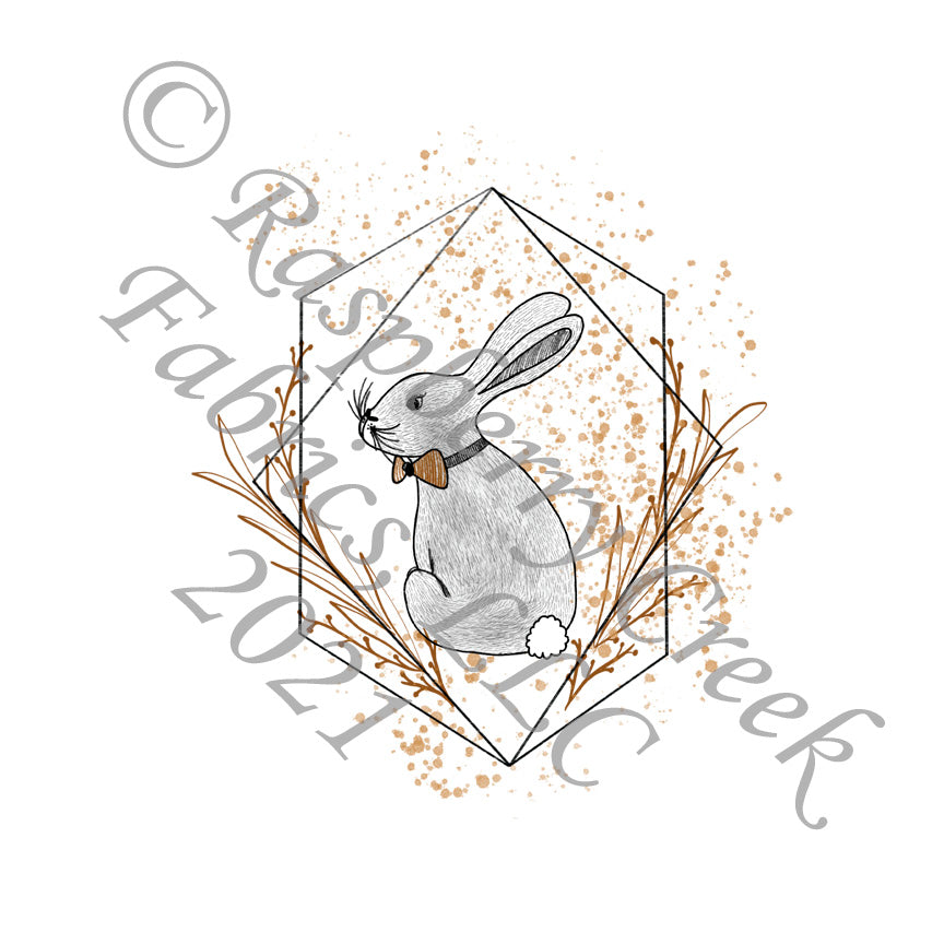 Black Gold and Grey Line Drawn Sketch Bunny Panel, Easter Sketch By Kelsey Shaw for CLUB Fabrics