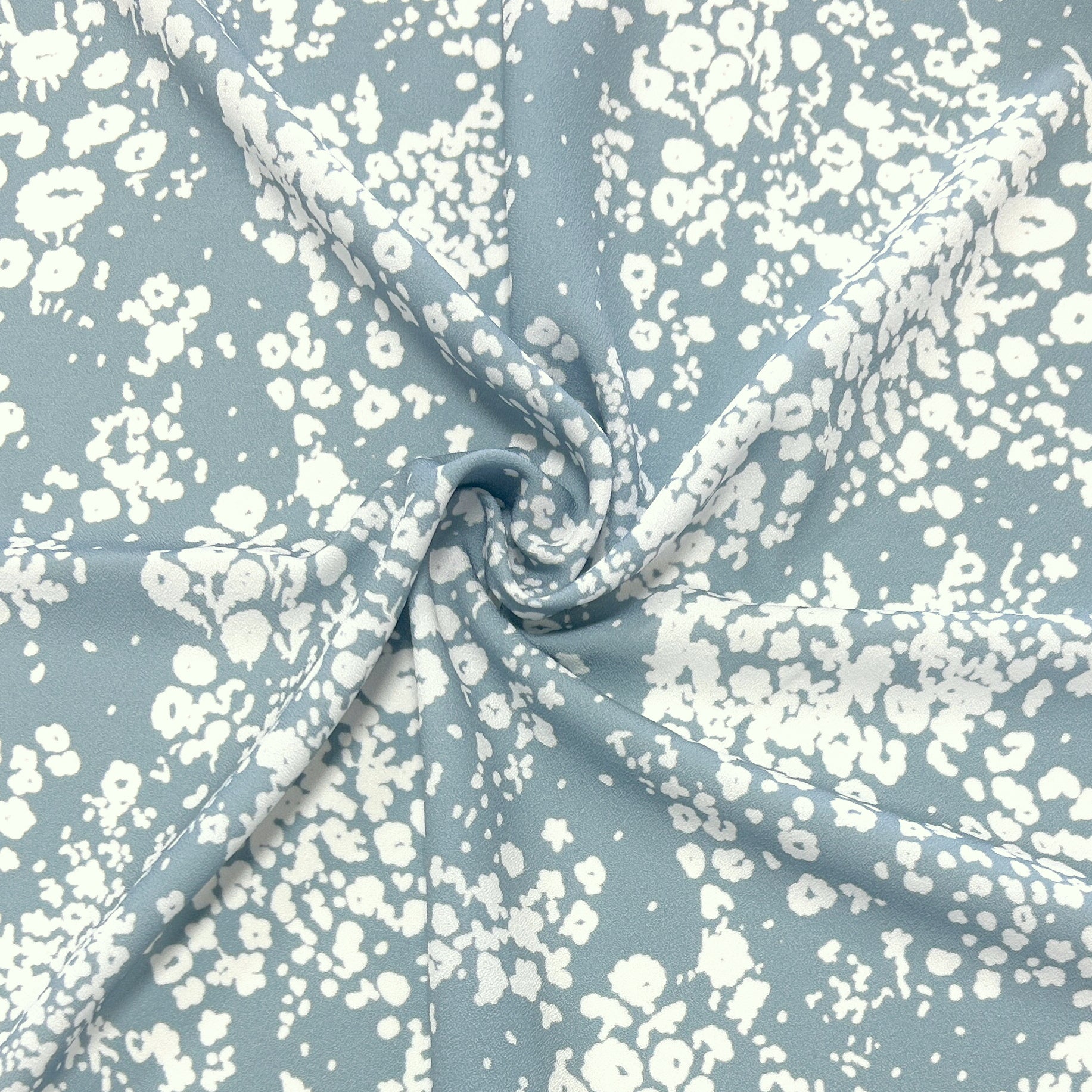 Dusty Blue and White Negative Floral Print Stretch Crepe, CLUB Fabrics