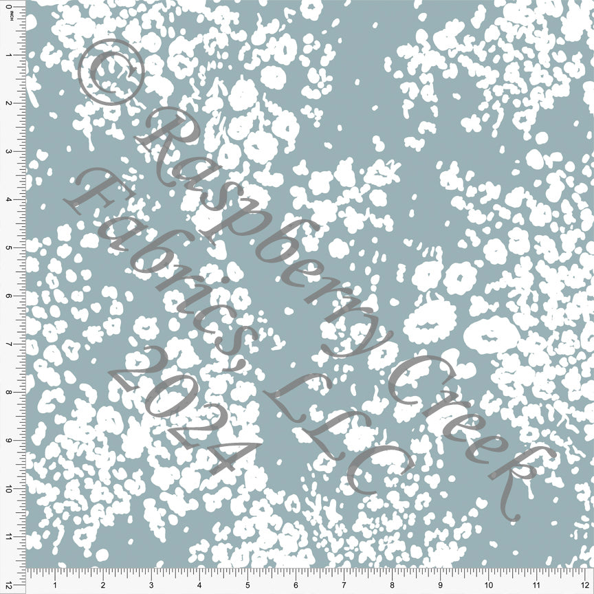 Dusty Blue and White Negative Floral Print Stretch Crepe, CLUB Fabrics