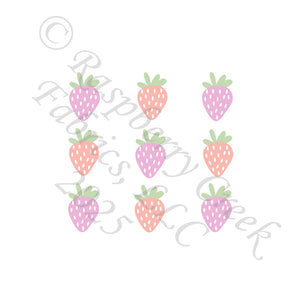 Tonal Orchid Coral Light Green and Light Steel Blue Strawberry Panel, Blush and Bloom for CLUB Fabrics