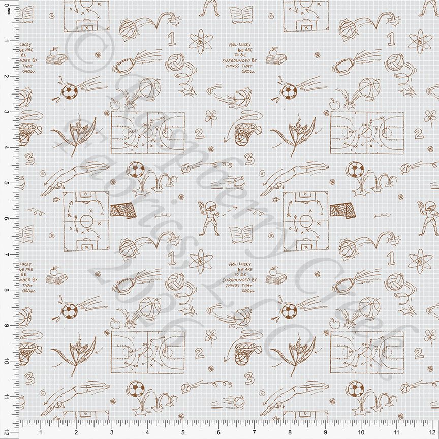 Grey Brown Field Note Sketches, Field Notes by Bri Powell for CLUB Fabrics