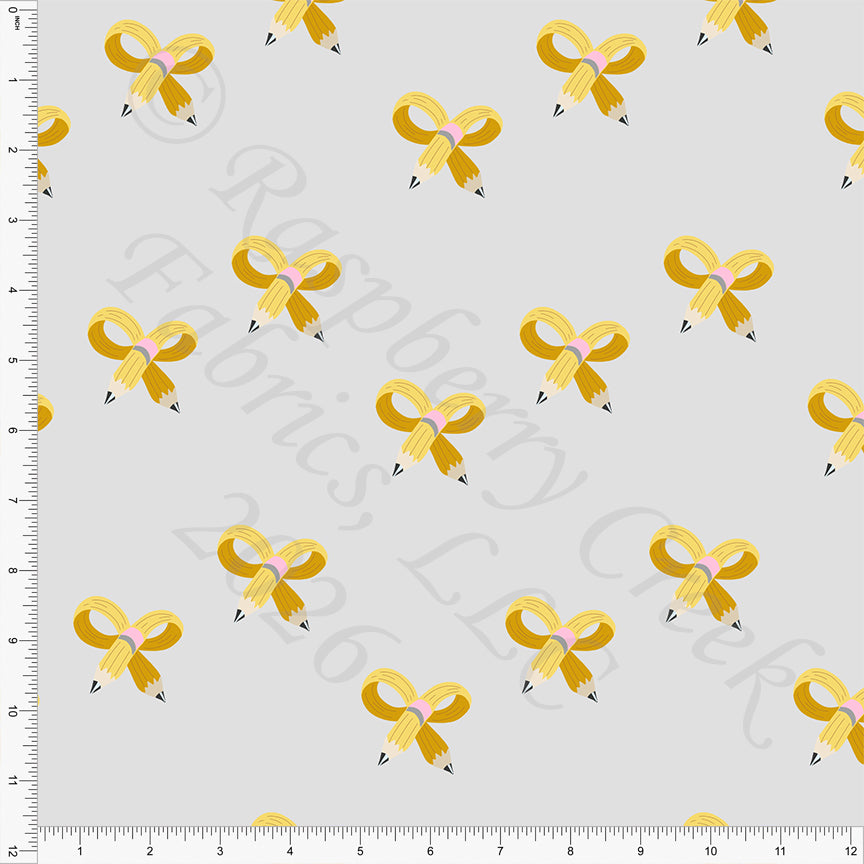 Grey Tonal Mustard Light Pink Pencil Bows, Field Notes by Bri Powell for CLUB Fabrics
