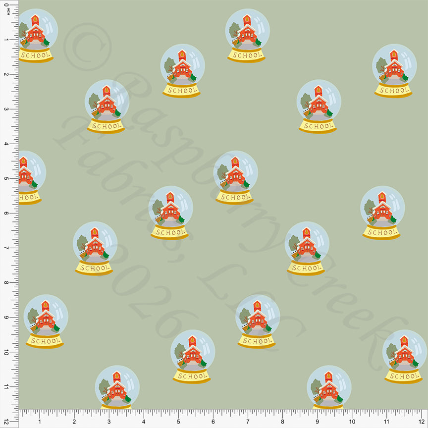 Light Sage Light Blue Red Mustard Green School Snow Globes, Field Notes by Bri Powell for CLUB Fabrics