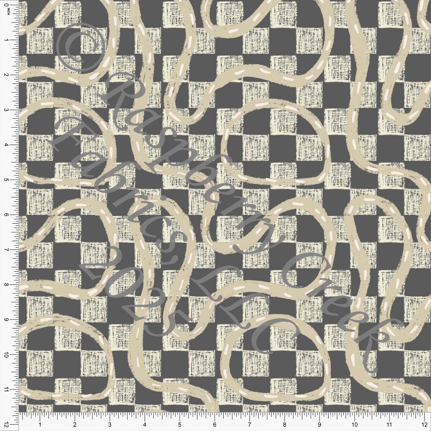 Lets Roll Road Checkers Tonal Khaki Dark Grey Long Live Boyhood by Bri Powell Fall 2025 CLUB Fabrics