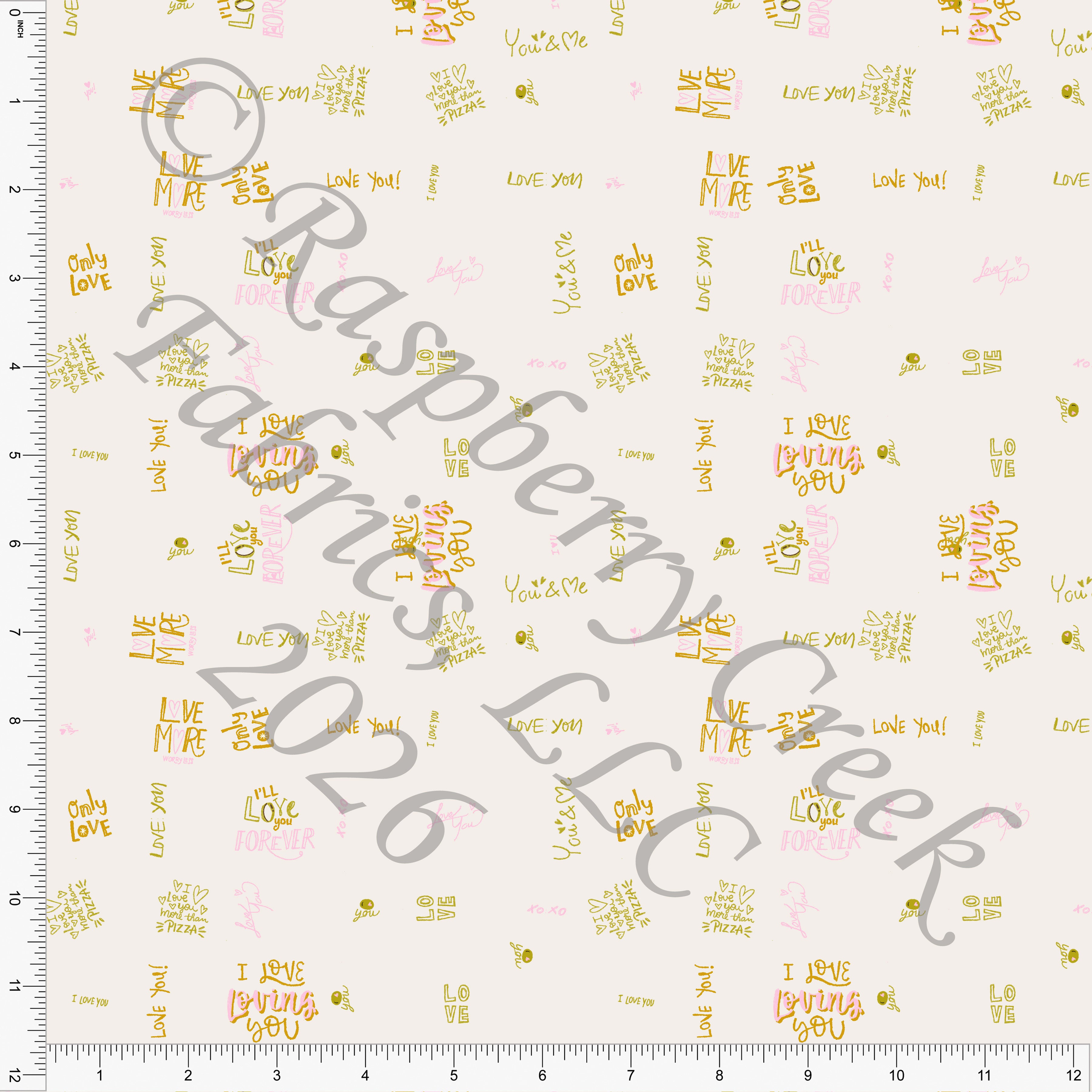 Light Pink, Deep Lime, Mustard, Olive You Words, Olive You Forever by Bri Powell for Valentines 2026 CLUB Fabrics