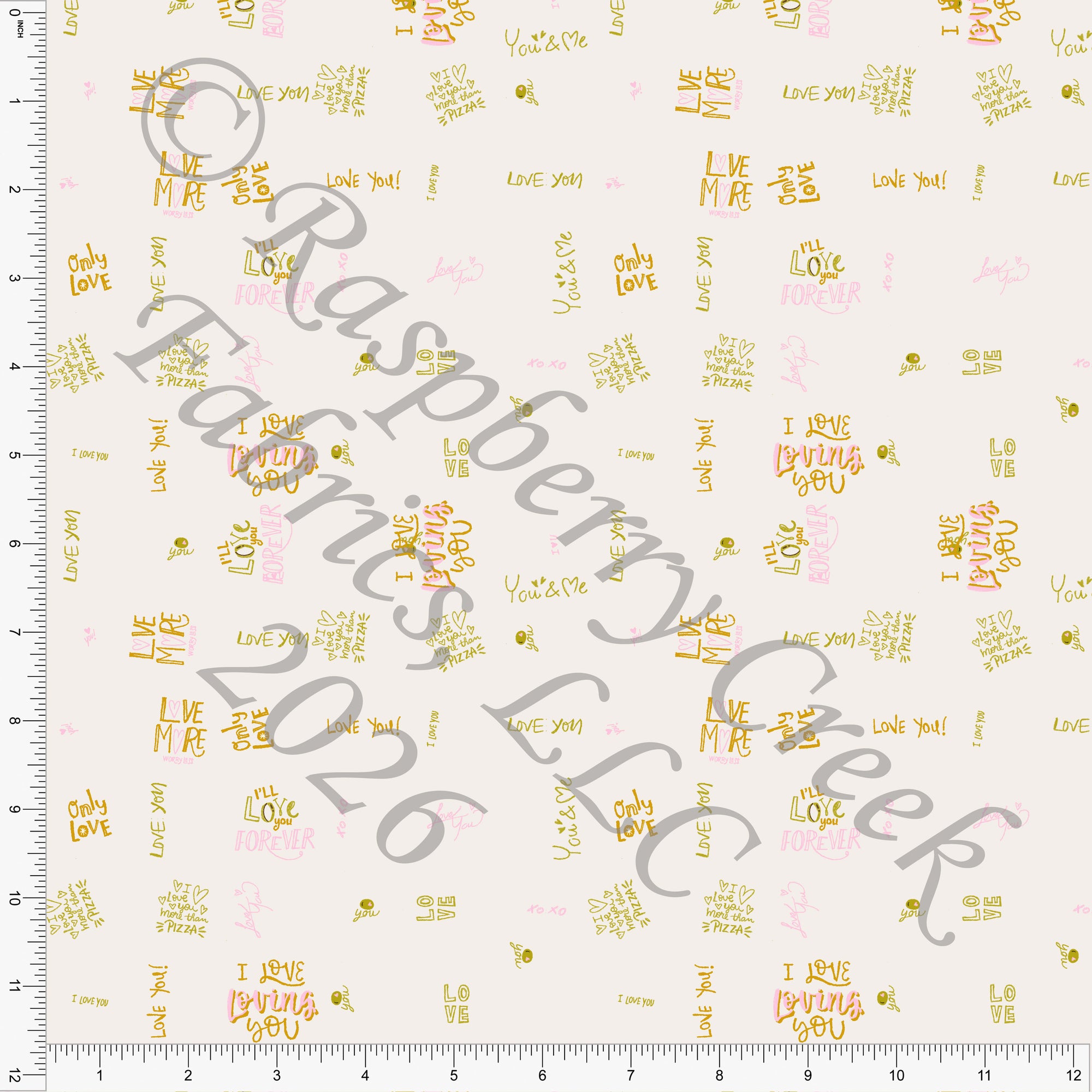 Light Pink, Deep Lime, Mustard, Olive You Words, Olive You Forever by Bri Powell for Valentines 2026 CLUB Fabrics