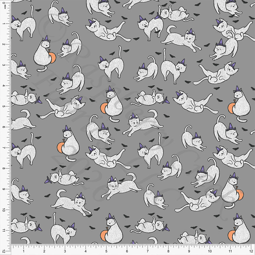 Grey Dusty Purple Orange Bats and Cats, Read More BOOooks by Bri Powell for CLUB Fabrics