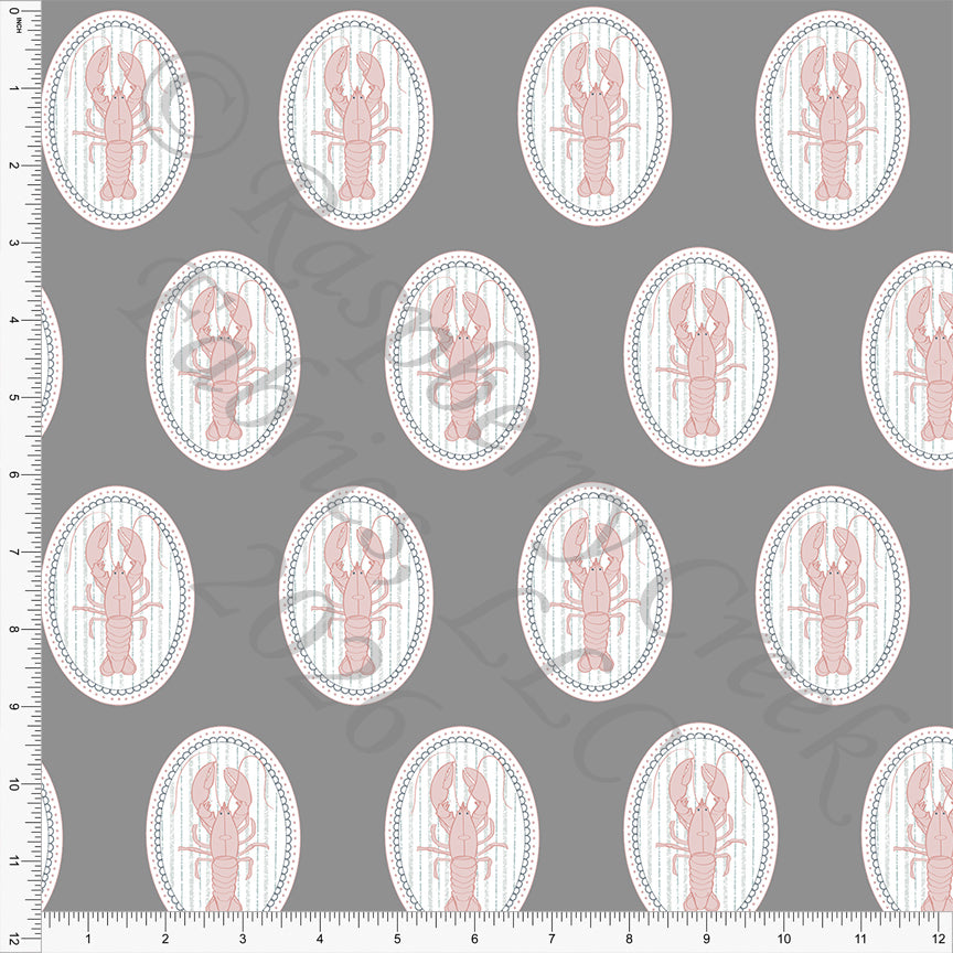 Dark Grey Dusty Pink Dusty Blue Grey Lobster Dinner, Saltwater by Bri Powell for CLUB Fabrics
