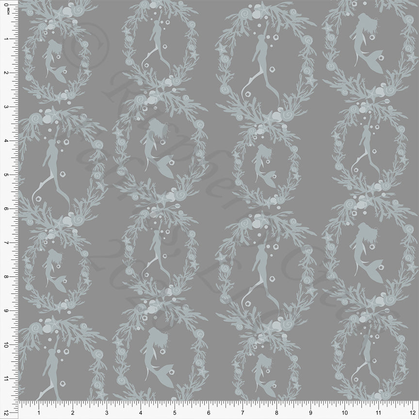 Dark Grey Dusty Tonal Deep Teal Merpeople and Divers, Saltwater by Bri Powell for CLUB Fabrics