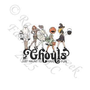 Ghouls Just Haunt to Have Fun Charcoal Black Brown and Orange Panel, Black Cats & Coffee by Bri Powell for CLUB Fabrics