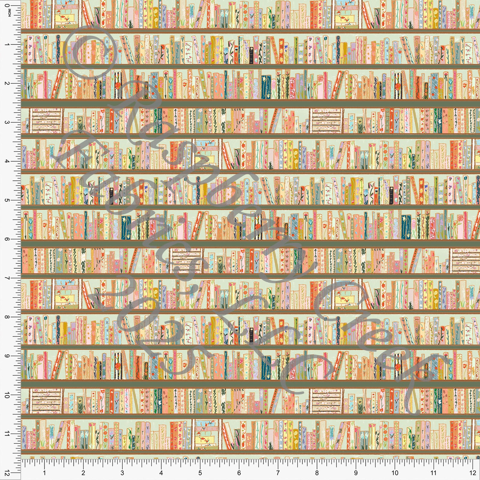 Deep Sage Mustard Rust Teal and Peach Pink Book Shelf Stripe Print Fabric, Bookish By Bri Powell for CLUB Fabrics