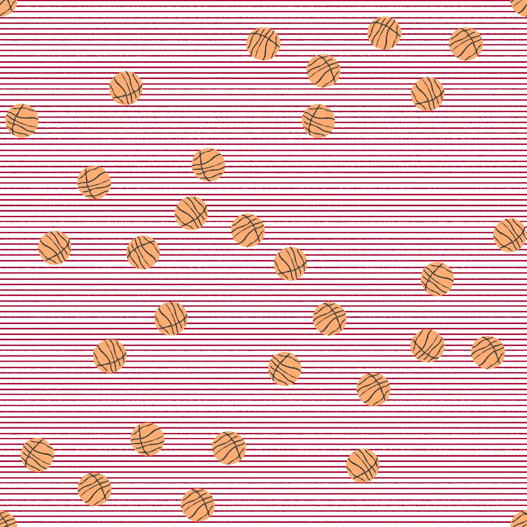 Red Orange Black Basketball Micro Stripe, Field Notes by Bri Powell for CLUB Fabrics