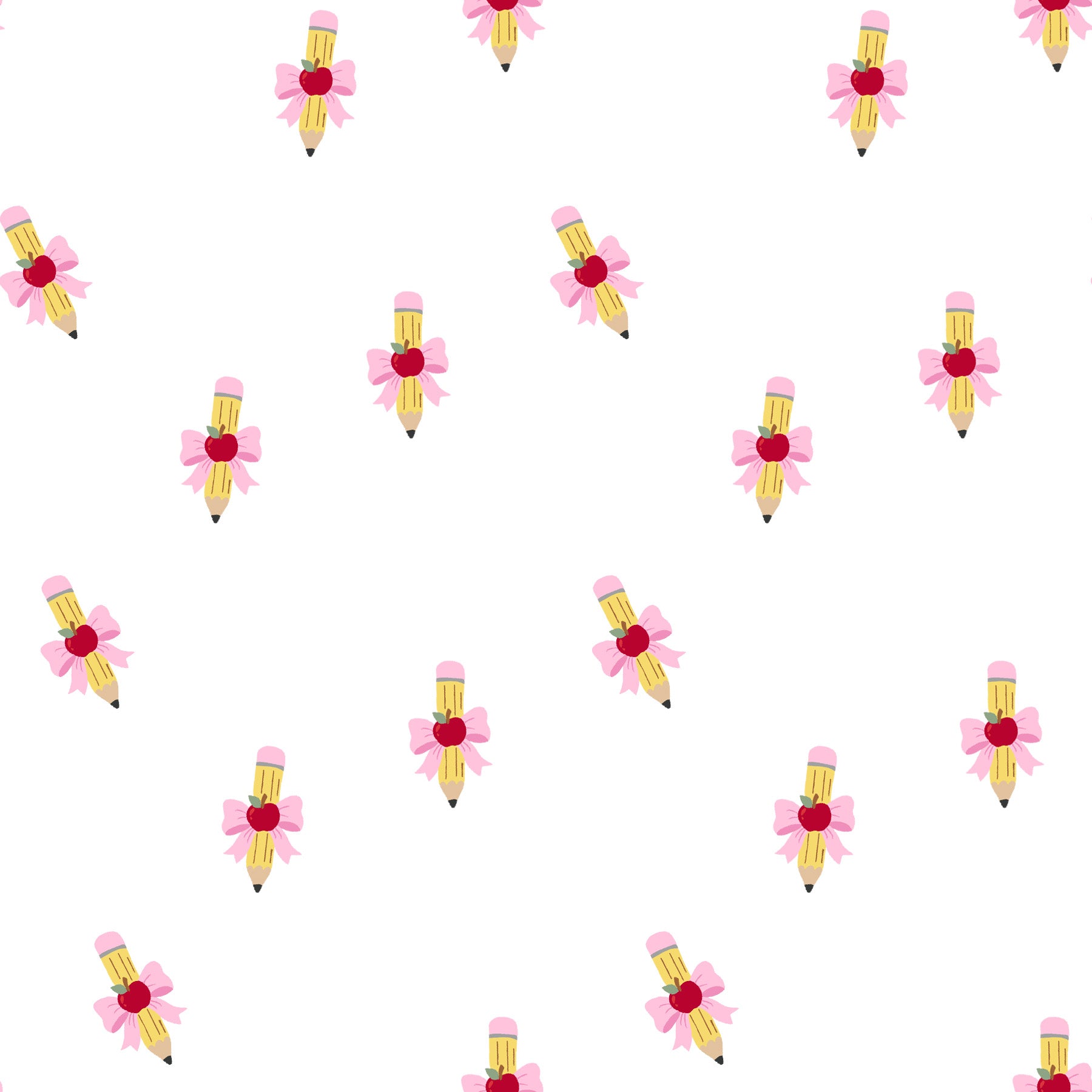 Tonal Mustard Light Pink and Red Pretty Apple Bow Pencils, Field Notes by Bri Powell for CLUB Fabrics