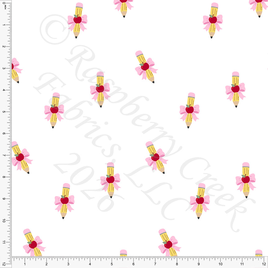 Tonal Mustard Light Pink and Red Pretty Apple Bow Pencils, Field Notes by Bri Powell for CLUB Fabrics
