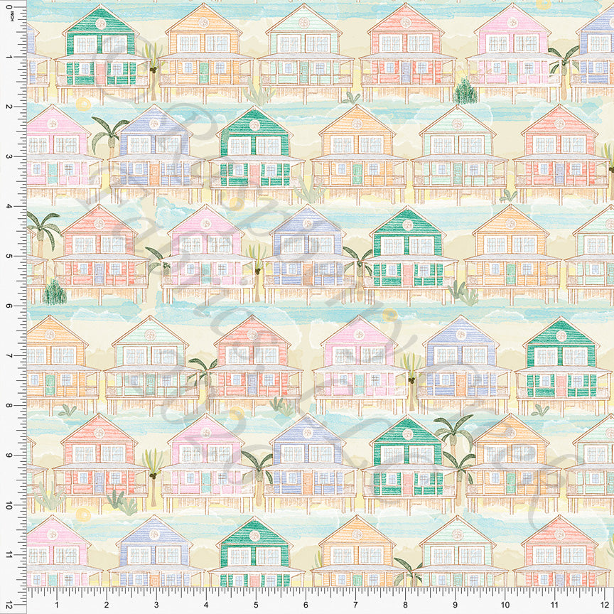 Khaki Deep Lilac Orange Light Peacock Beach Bungalows, Florida by Bri Powell for CLUB Fabrics