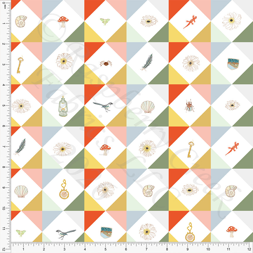 Rust Mustard Dusty Pink Sage Light Blue Patchwork, Found Things by Bri Powell for CLUB Fabrics