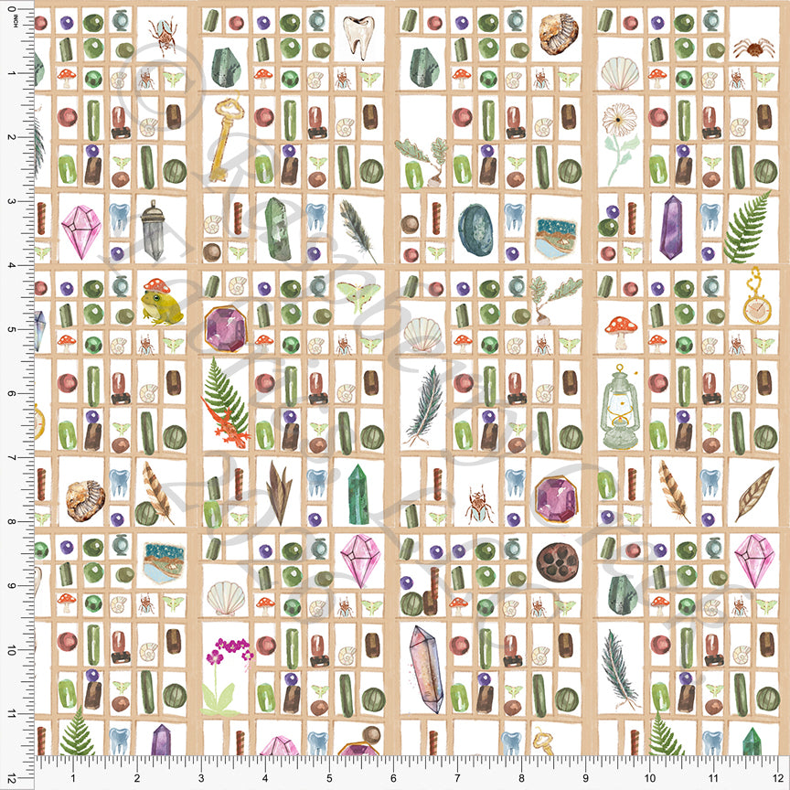 Tonal Green Khaki Magenta Oddities, Found Things by Bri Powell for CLUB Fabrics