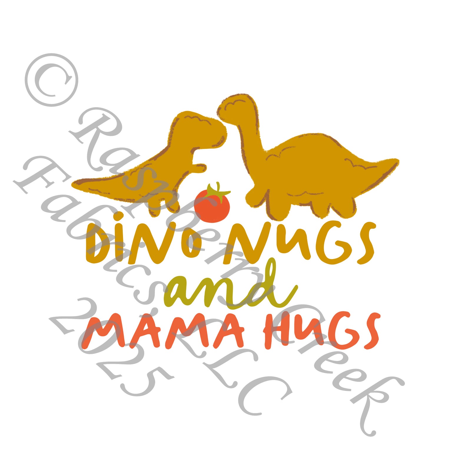 Tonal Orange Brown Lime Dino Nugs and Mamas Hugs Chicken Nugget Panel, Heirloom by Bri Powell for CLUB Fabrics