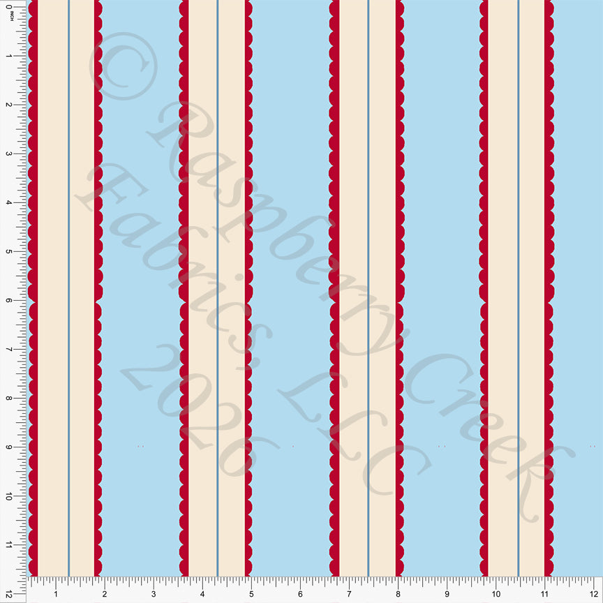 Light Blue Red Cream Vertical Wallpaper Stripe, Oh My Stars by Bri Powell for CLUB Fabrics