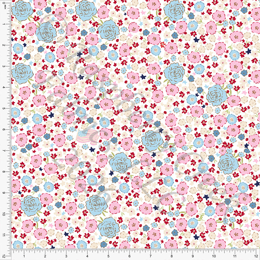 Light Pink Light Blue Red Navy Ditsy Floral, Oh My Stars by Bri Powell for CLUB Fabrics