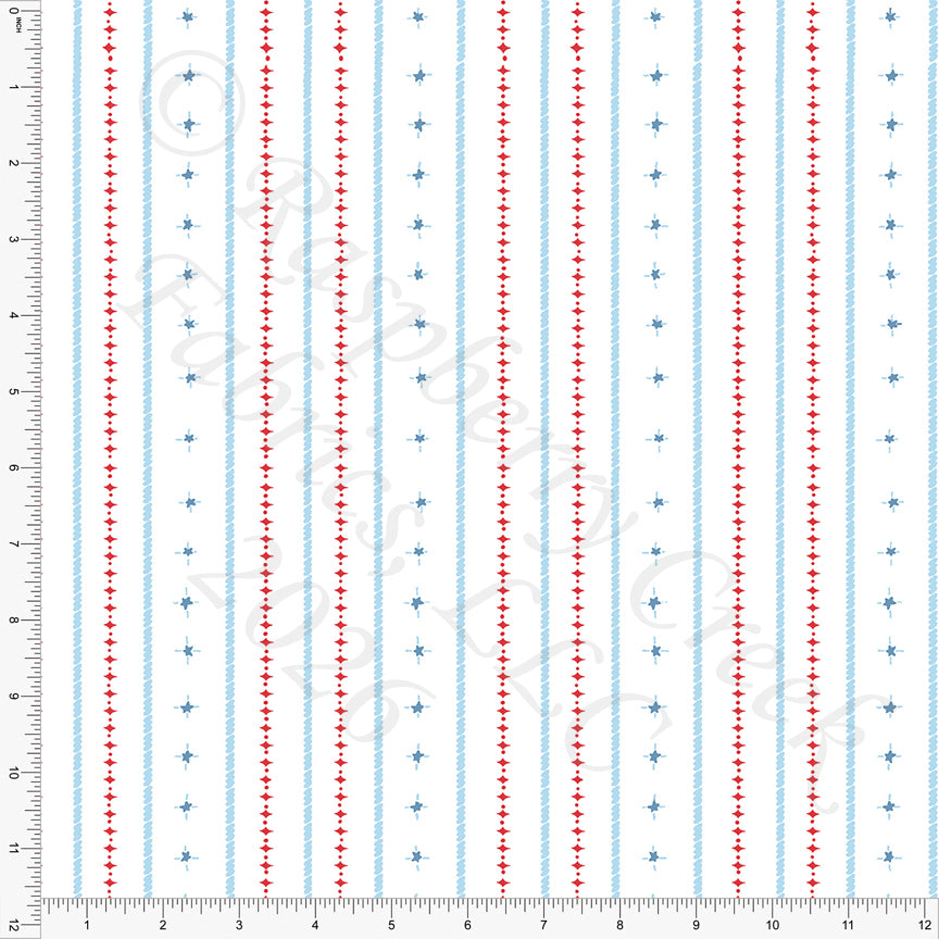 Red Light Blue Handkerchief Stripe, Oh My Stars by Bri Powell for CLUB Fabrics