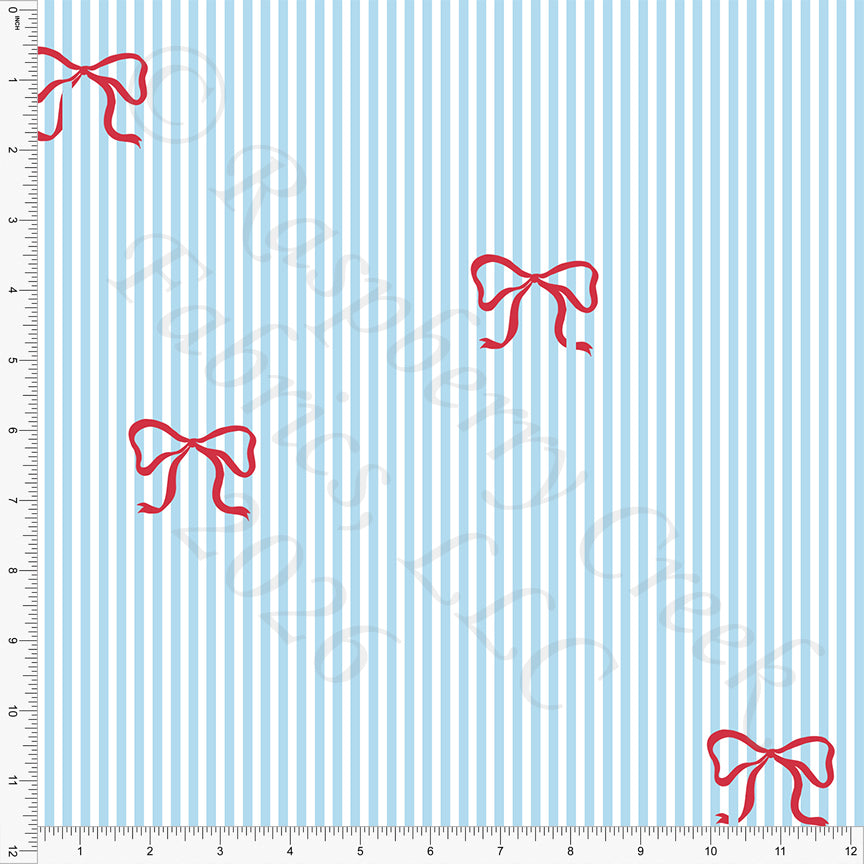 Red Light Blue Vertical Bow Stripe, Oh My Stars by Bri Powell for CLUB Fabrics
