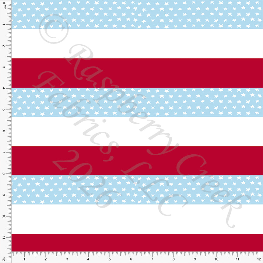 Red Light Blue White Rugby Star Stripes, Oh My Stars by Bri Powell for CLUB Fabrics