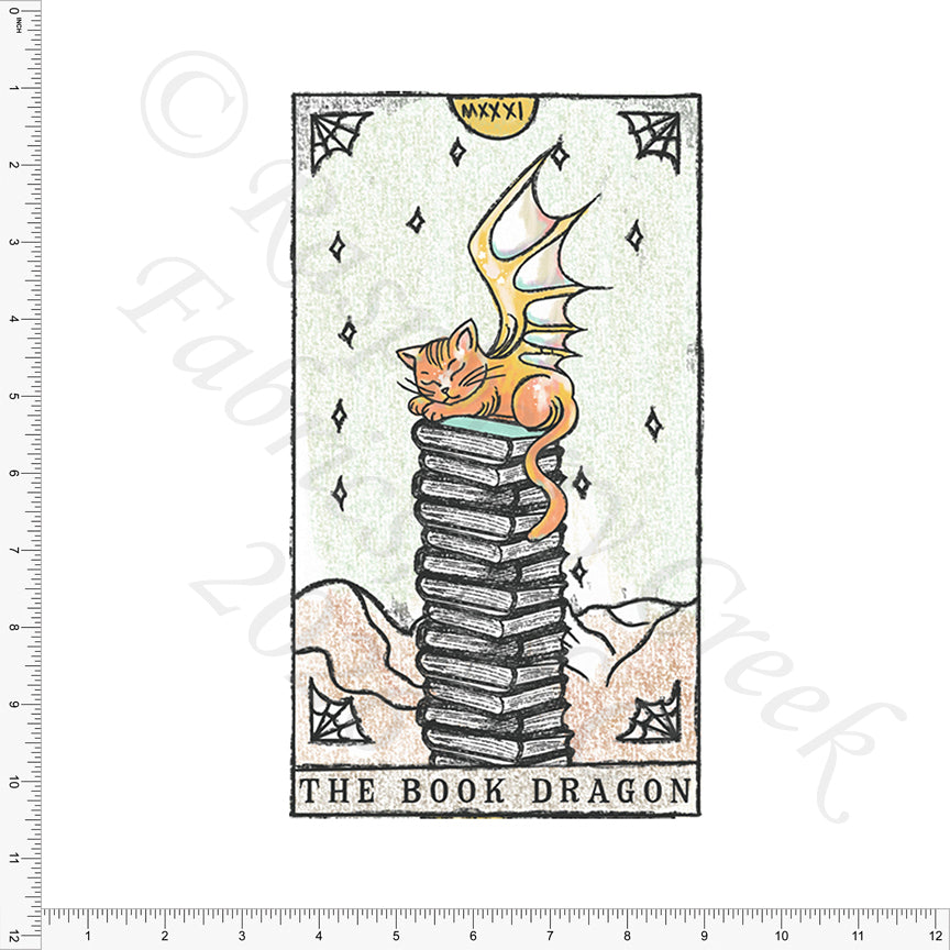 Black Orange Pale Green Grey Book Dragon Panel, Read More BOOooks by Bri Powell for CLUB Fabrics