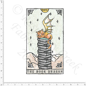 Black Orange Pale Green Grey Book Dragon Panel, Read More BOOooks by Bri Powell for CLUB Fabrics