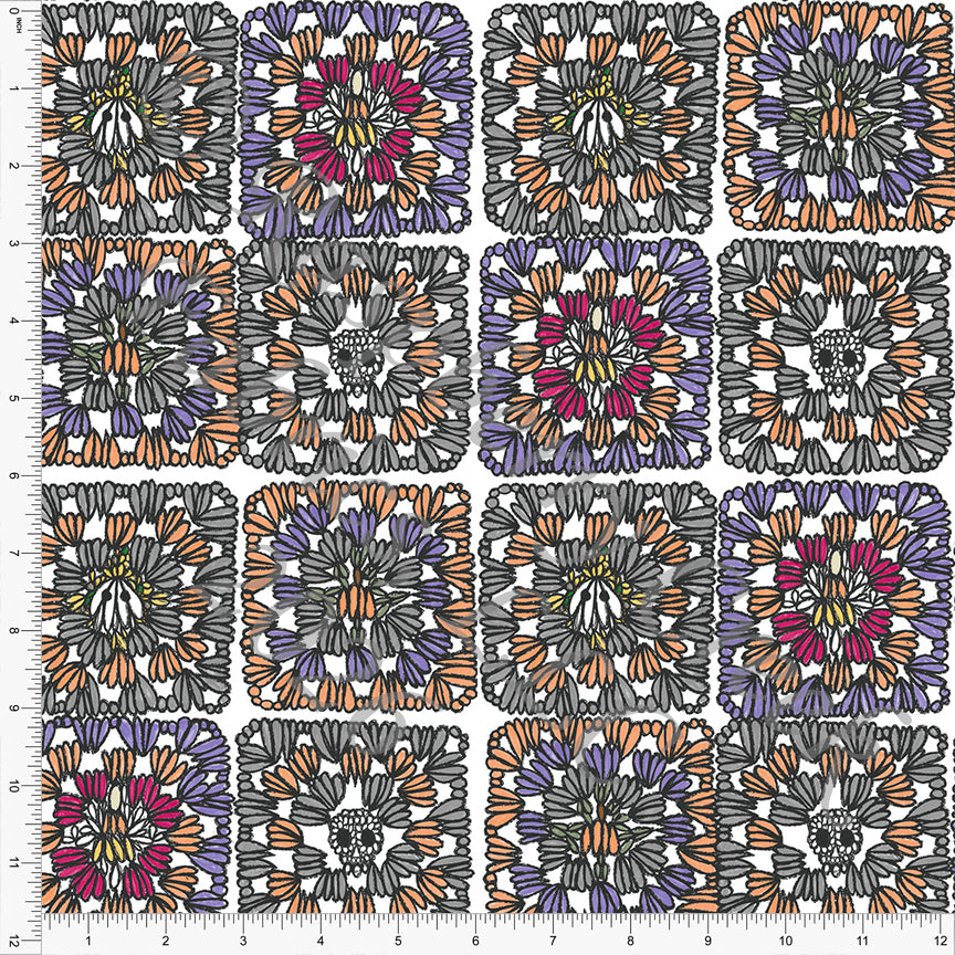 Dusty Purple Orange Fuchsia Grey Halloween Granny Squares, Read More BOOooks by Bri Powell for CLUB Fabrics