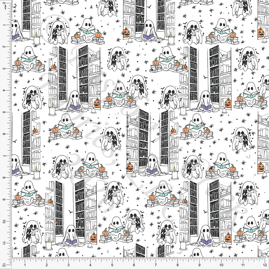 Dusty Purple Orange Grey Seafoam Reading Ghosts, Read More BOOooks by Bri Powell for CLUB Fabrics
