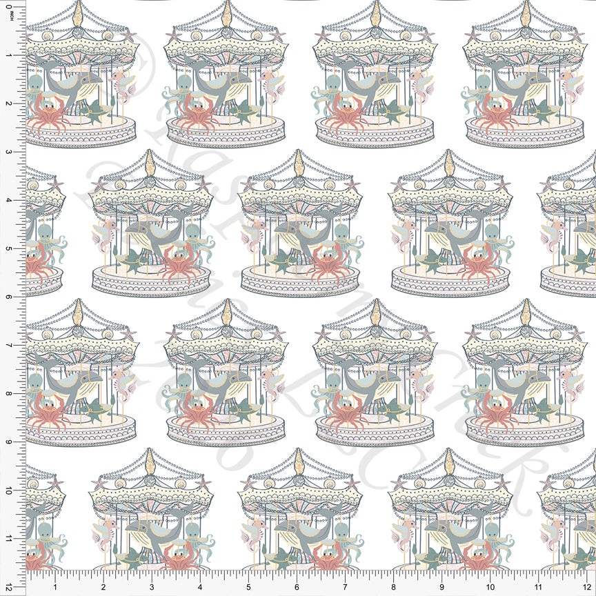 Dusty Blue Dusty Pink Grey Khaki Carnival Fabric, Saltwater by Bri Powell for CLUB Fabrics
