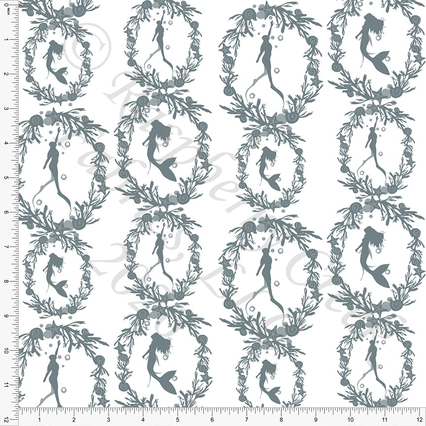 Dusty Tonal Deep Teal Merpeople and Divers, Saltwater by Bri Powell for CLUB Fabrics