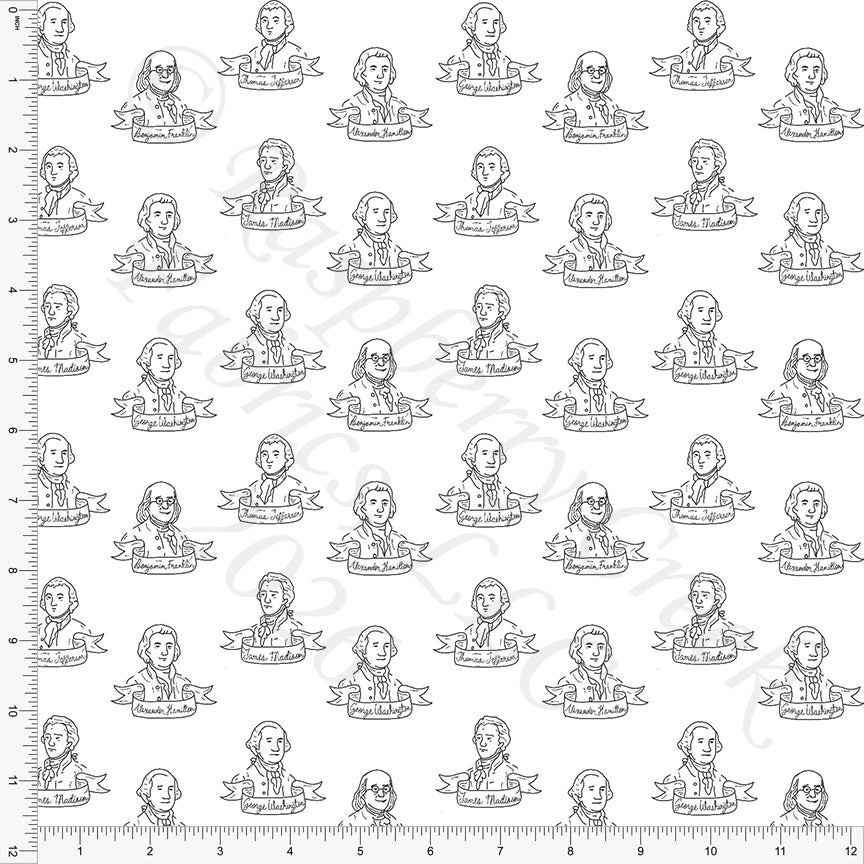 Charcoal and White Founding Fathers, Star Spangled by Bri Powell for CLUB Fabrics
