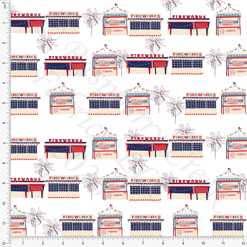 Red Navy Cream Fireworks At The Fair, Star Spangled by Bri Powell for CLUB Fabrics