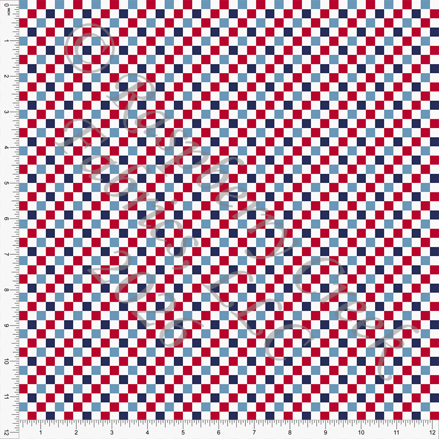 Red Navy Medium Blue Gingham Checker, Star Spangled by Bri Powell for CLUB Fabrics