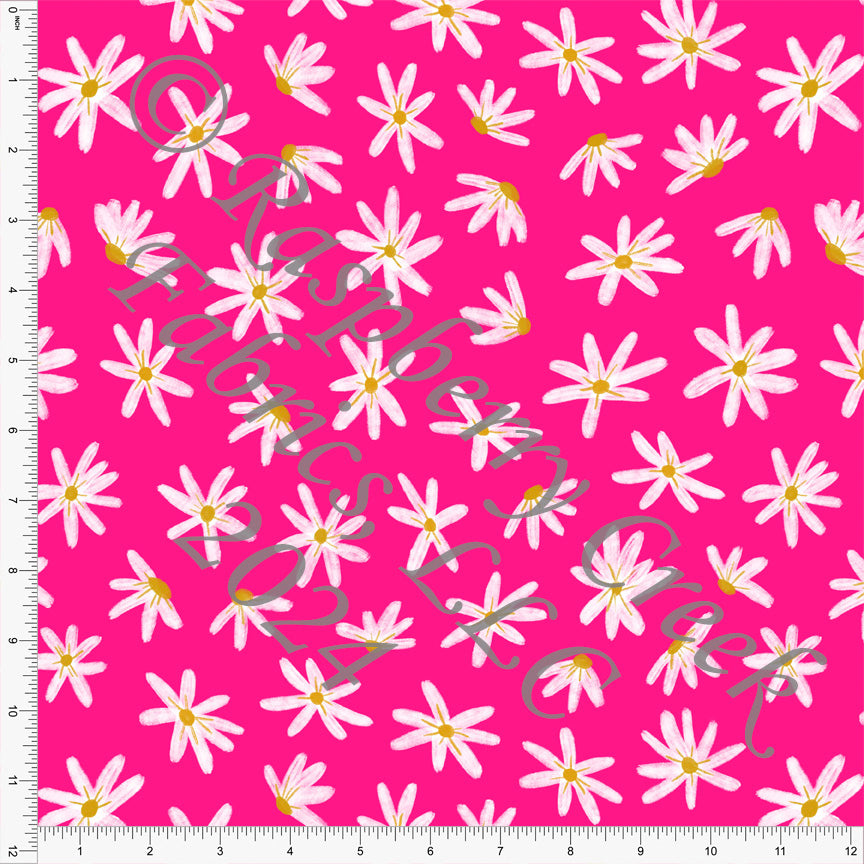 Lipstick Pink Yellow and White Daisy Print Fabric, Bright by Brittney Laidlaw for Club Fabrics