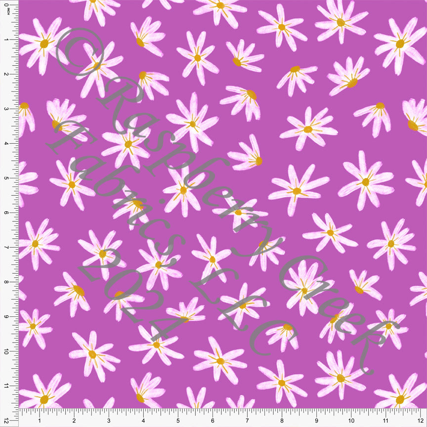 Light Magenta White and Yellow Daisy Print Fabric, Bright by Brittney Laidlaw for Club Fabrics