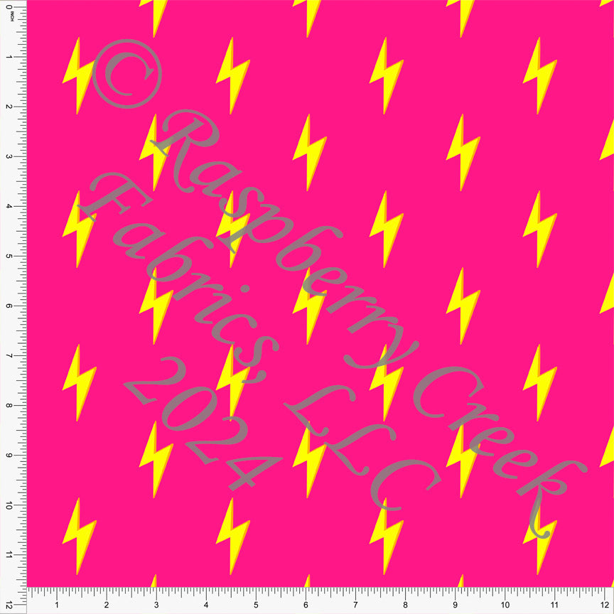 Lipstick Pink and Neon Yellow Lightning Bolt Print Fabric, Bright by Brittney Laidlaw for Club Fabrics