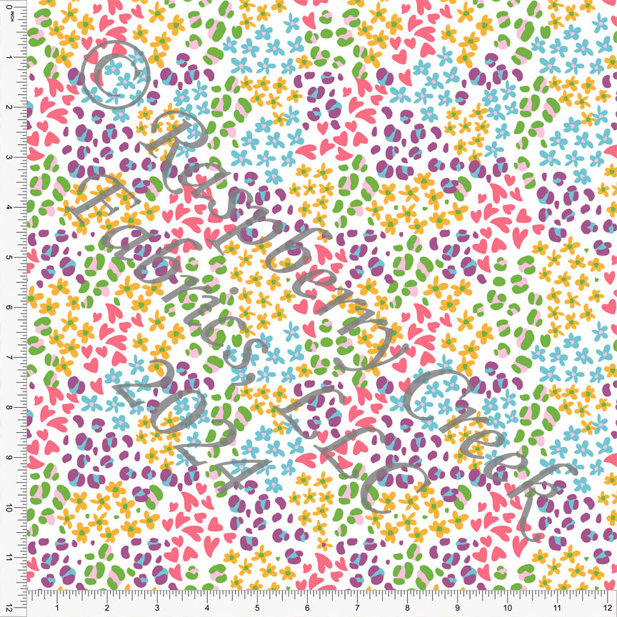 Salmon Purple Yellow Green and Blue Animal Spot Meadow Floral Print Fabric, Bright Summer for CLUB Fabrics