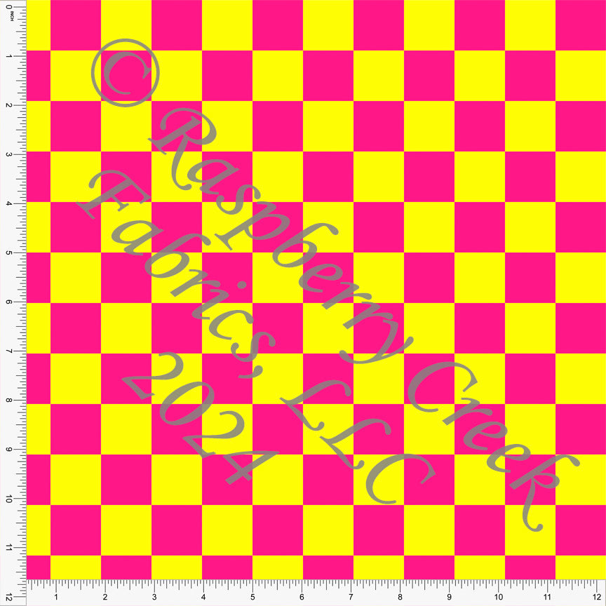 Lipstick Pink and Neon Yellow Checker Print Fabric, Bright by Brittney Laidlaw for Club Fabrics