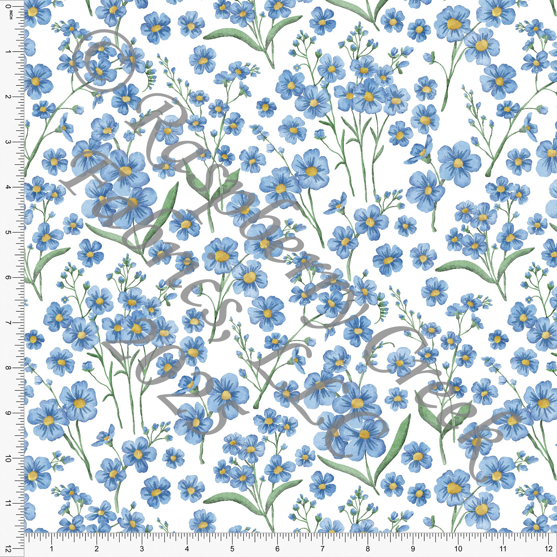 Tonal Blue and Green Forget Me Not Watercolor Floral Fabric, 2026 Florals by Brittney Laidlaw for CLUB Fabrics