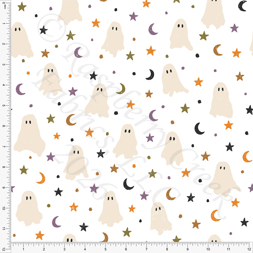 Black Orange Deep Lime Dusty Purple Ghosts, Halloween 2026 by Brittney Laidlaw for CLUB Fabrics