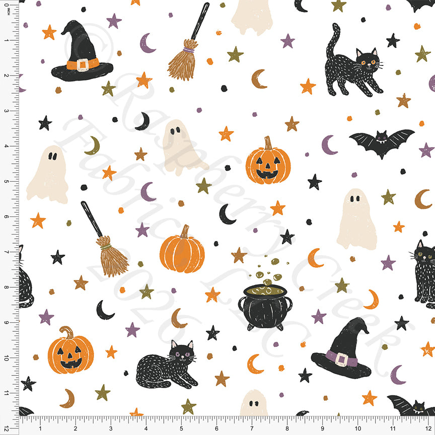 Black Orange Deep Lime Dusty Purple Halloween Main Cat Hat Broom Ghost, Halloween 2026 by Brittney Laidlaw for CLUB Fabrics